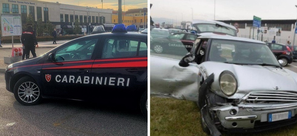 Non si ferma all’alt dei carabinieri e rischia di investirli: poi il folle inseguimento con tanto di incidente